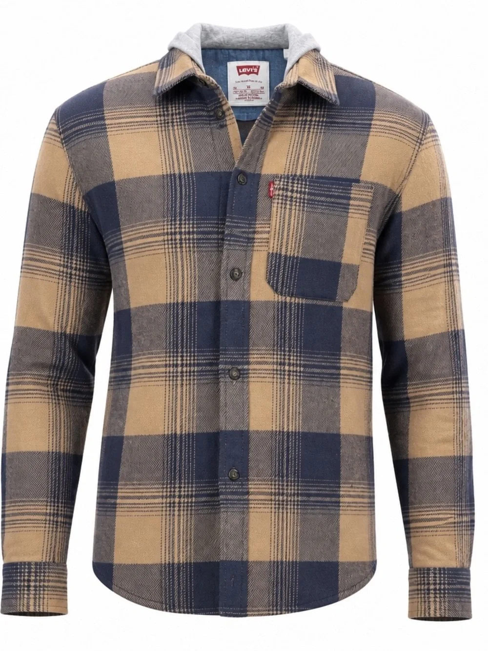 Levi's Navy and Tan Plaid Hooded Shacket Boys XL - Picture 1 of 7